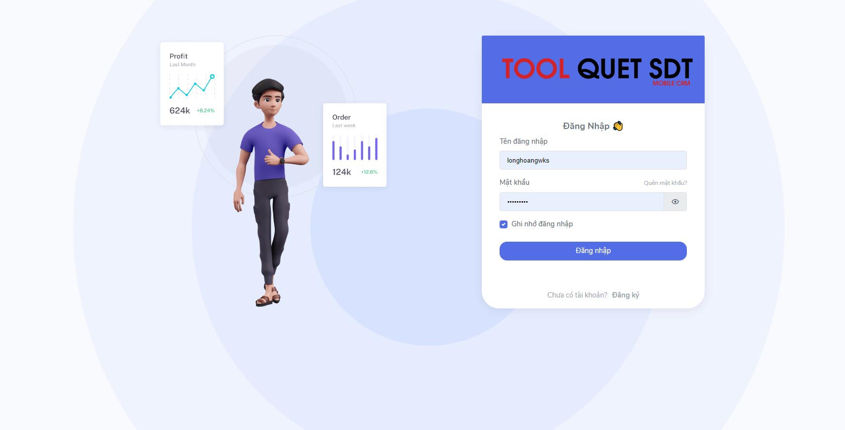 Đăng nhập phần mềm quét số điện thoại